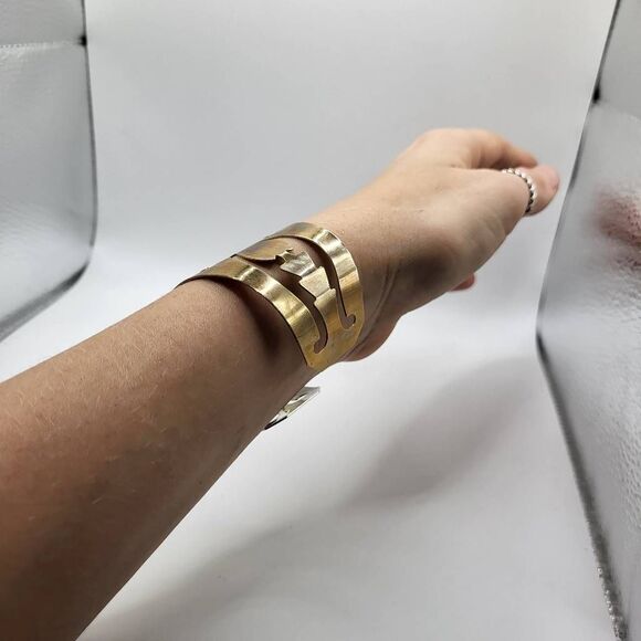 Bohemian Gold Cutout Wide Bangle Bracelet - Picture 6 of 6